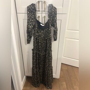 Astr Black and Cream Floral Long Sleeve Dress